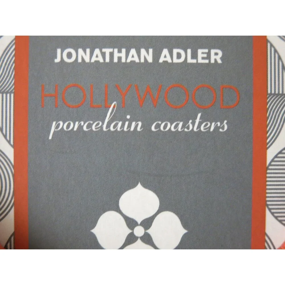 NIB Jonathan Adler HOLLYWOOD 4 Porcelain Gold Coasters RARE